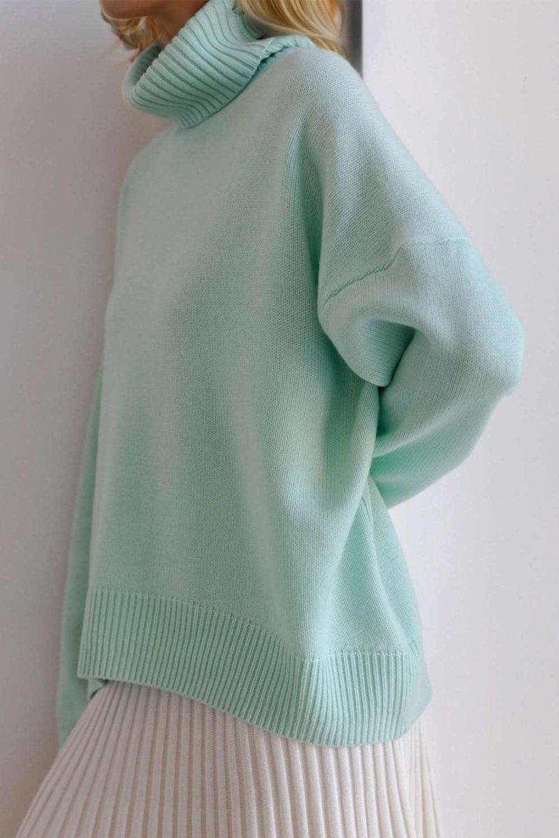 Basic Bae Turtleneck Dropped Shoulder Long Sleeve Sweater - Love Salve